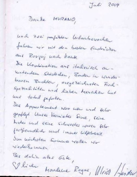 Гостьова книга Апартаменти Murano Ровінь Істрія Хорватія 20